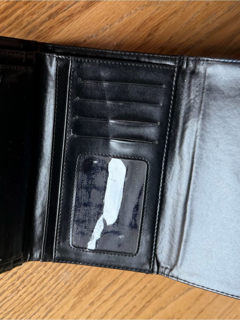 Coach Black Leather Trifold Wallet with ID Window